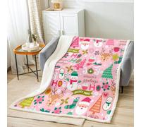 Loussiesd Kids Pink Merry Christmas Fleece Throw Blanket Baby 30x40Inch Merry Christmas Tree and Snowman Sherpa Blanket for Boys Girls Xmas Plush Blanket Snowflake Holiday Plush Blanket