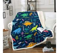 Loussiesd Kids Sherpa Blankets Cartoon Dinosaur Throw Blanket Cute Dino Fleece Blankets for Couch Sofa Travel Room Decor Lightweight Tropical Palm Leaf Plush Throw Blankets Colorful Single 50"x60"