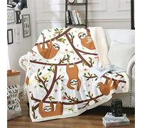 Loussiesd Kids Sloth Plush Throw Blanket Cartoon Brown Sloth Fleece Blanket for Couch Sofa Cute Animal Pattern Sherpa Blanket Room Decor Wildlife Tree Branches Fuzzy Blanket Baby 30"x40"