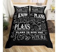 Loussiesd Kids Vintage Bible Verse Bedding Set Christian Bible Verse Jeremiah Comforter Set for Boys Children Teens Bedroom Decor Modern Black Duvet Set Junior/Cot Bed Size with 1 Pillow Case