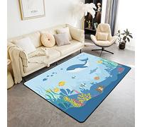 Loussiesd Kids Whale Living Room Rugs Area Rug Marine life Sealife Indoor Floor Mat for Decor Cartoon Fish Accent Rug Ocean Decorative Rug 150 * 200cm