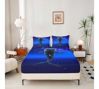 Loussiesd Kids Whale Shark Fitted Sheet with 2 Pillowcases Double Size Galaxy Ocean Shark Bed Sheets Set 16" Deep Pocket Girls Blue Purple Sealife Bedding Outer Space Marine Teens Room Decor Soft