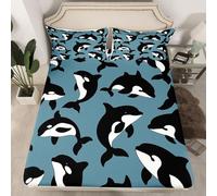 Loussiesd Killer Whale Fitted Sheet Single Size for Kids Girls Orcinus Orca Bed Sheets Set 16" Deep Pocket Soft Microfiber Ocean Sea Animal Whale Bedding with 1 Pillowcase Nautical Marine Room Decor