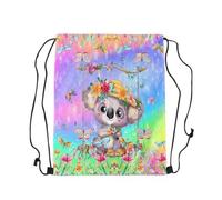 Loussiesd Koala Drawstring Backpack 40x33cm Cute Koala Sports Drawstring Sackpack for Women Men Cartoon Butterfly Gym String Bag Kawaii Wild Animals Drawstring Bags Tie Dye Waterproof