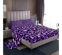 Loussiesd Leopard Bedding Fitted Sheet Purple Cheetah Bed Sheet Set Kids Boys Girls Women Wild Animal Bedding Sheets Luxury Gorgeous Bed Cover With 1 Flat Sheet+1 Fitted Sheet+ 2 Pillowcase King