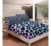 Loussiesd Leopard Bedding Set Blue Purple Gradient Bed Sheet Set Luxury Leopard Print Sheets for Women Adults Stylish Fitted Sheet Bedroom Collection 3Pcs Double Size