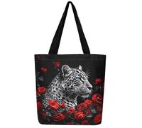 Loussiesd Leopard Canvas Tote Bags for Women Gifts Cheetah Print Rose Large Capacity Shoulder Handbags Travel Beach Bag Wild Animal Reusable Grocery Bag for Shopping Gym Safari Floral