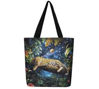 Loussiesd Leopard Canvas Tote Bags for Women Gifts Cheetah Star Sky Large Capacity Shoulder Handbags Travel Beach Bag Wild Animal Reusable Grocery Bag for Shopping Gym Safari Jungle Theme