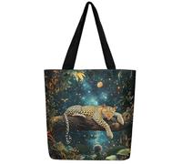 Loussiesd Leopard Canvas Tote Bags for Women Gifts Cheetah Star Sky Large Capacity Shoulder Handbags Travel Beach Bag Wild Animal Jungle Theme Reusable Grocery Bag for Shopping Gym Safari