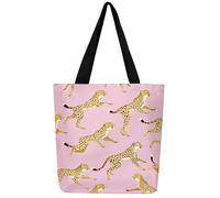 Loussiesd Leopard Canvas Tote Bags for Women Gifts Pink Cheetah Print Large Capacity Shoulder Handbags Travel Beach Bag Wild Animal Reusable Grocery Bag for Shopping Gym Safari