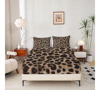 Loussiesd Leopard Fitted Sheet with 2 Pillowcases Cowhide Bed Sheets Set 16" Deep Pocket for Kids Girls Teens Room Decor Western Farm Animal Skin Bedding Double Size Animal Print Breathable Soft