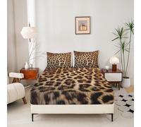 Loussiesd Leopard Fitted Sheet with 2 Pillowcases Leopard Cowhide Bed Sheets Set 16" Deep Pocket for Kids Girls Teens Room Decor Animal Print Bedding King Size Western Farm Animal Skin Microfiber
