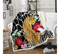 Loussiesd Leopard Fleece Throw Blanket Tropical Floral Sherpa Blanket Kids Boys Girls Black White Safari Cheetah Plush Blanket Wild Animal Branches Decor Fuzzy Blanket for Sofa Bed,Baby 30x40 Inch