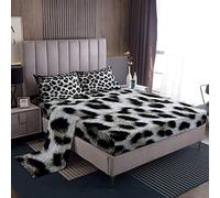 Loussiesd Leopard Fur Bed Sheet Set Animal Print Bedding Set Wild Savannah Animal Fitted Sheet Grey Flat Sheet for Kids Boys Girls Double