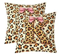 Loussiesd Leopard Initial Letter K Throw Pillow Covers Set of 2 40x40cm Pink Bow Decorative Pillowcase Cartoon Princess Style Cushion Covers for Sofa Couch Bed Cushion Case Home Decor