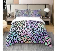 Loussiesd Leopard Print 100% Cotton Duvet Cover King Size Rainbow Cheetah Pattern Bedding Cotton Duvet Cover Set Safari Animal Bedspread Cover