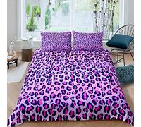 Loussiesd Leopard Print Duvet Cover Purple Cheetah Print Bedding Set Wild Animal Theme Comforter Cover for Girls Children Teens Bedroom Decor Stripe Bedspread Double Size With 2 Pillow Case