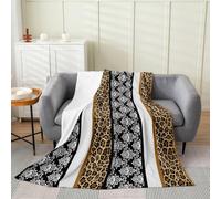 Loussiesd Leopard Print with Damask Flannel Fleece Throw Blanket Polka Dot Print Baby 30x40Inch Safari Animal Fleece Throw Blanket Kids Women Men Brown Black for Couch Chair Living Room Bedroom Decor