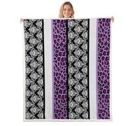 Loussiesd Leopard Print with Damask Throw Blanket Polka Dot Print Soft Fleece Sherpa Cozy Fuzzy Plush Warm Safari Animal Fuzzy Plush Throw Purple Black Double 60x79Inch for Bed Couch Living Room