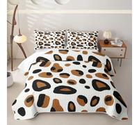 Loussiesd Leopard Quilted Bedspread 3 Pieces Double Size Wildlife Quilted Bedding for All Season Cheetah Kids Boys Girls Bedspread Safari Coverlet Set with 2 Pillowcases Brown Black White