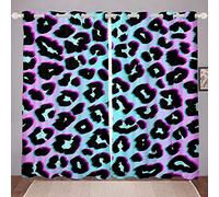 Loussiesd Leopard Thermal Curtain Blue Purple Gradient Blackout Curtain for Bedroom Luxury Leopard Print Room Darkening Curtain for Women Adults Stylish Blackout Drapes,W46*L54