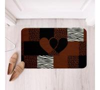 Loussiesd Leopard Zebra Print Bathroom Rugs Microfiber 16x24Inch Hearts Pattern Floor Doormats Non-Slip Brown Black Bathroom Accessories Patchwork Design Bath Mats Soft Door Mat