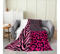Loussiesd Leopard Zebra Print Fleece Throw Blanket Leopard Zebra Pattern Flannel Blanket Plush Fuzzy Bright Pink Black for Bed Couch Chair Living Room Patchwork 40x50Inch Bedroom Decor
