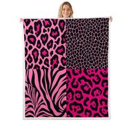 Loussiesd Leopard Zebra Print Sherpa Blanket Plush Fuzzy Leopard Zebra Pattern Fleece Throw Blanket Boys Girls Bright Pink Black for Bed Couch Chair Living Room Bedroom Decor 40x50Inch