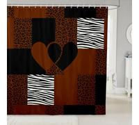 Loussiesd Leopard Zebra Print Shower Curtain 180x180cm for Bathroom Decor Hearts Pattern Bath Curtain for Stalls Bathtubs Brown Black Bathroom Accessories Waterproof Polyester Fabric with 12 Hooks