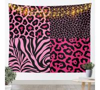 Loussiesd Leopard Zebra Print Tapestry Leopard Zebra Pattern Wall Art Large 58x79 Inch Bright Pink Black Wall Hanging Blanket for Living Room Bedroom Patchwork Home Decor
