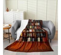 Loussiesd Library Bookcase Plush Throw Blanket for Boys Girls, Vintage Library Books Throw Blanket Baby 30x40Inch Retro Bookshelf Academic Collection Sherpa Blanket Microfiber Bedroom Decor