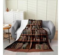 Loussiesd Library Bookcase Throw Blanket All Season Retro Bookshelf Academic Plush Throw Blanket Vintage Library Books Kids Baby 30x40Inch Bedroom Decor Sherpa Blanket Breathable
