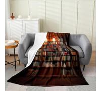 Loussiesd Library Bookcase Throw Blanket Baby 30x40Inch Vintage Library Books Plush Throw Blanket for Kids Boys Girls Sherpa Blanket Retro Bookshelf Academic Collection Bedroom Decor