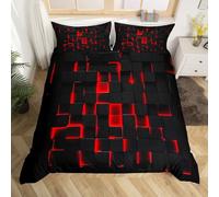 Loussiesd Light Honeycomb Duvet Cover Set Double Size For Kids Boys Teens Men Red Black Geometric Bedding Set Geometry Modern Art Comforter Cover with 2 Pillowcases Geometrical Luxury Beds Set