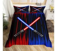 Loussiesd Lightsaber Bedding Set Kids Blue Red Ombre Comforter Cover Set for Boys Teens Lightsaber Grommet Duvet Cover Future Technology Bedspread Cover Decor Quilt Cover Single