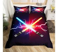 Loussiesd Lightsaber Comforter Cover Future Technology Bedding Set Lightning Red Blue Galaxy Duvet Cover for Boys Girls Teens Bedspread Cover King Size