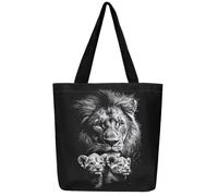 Loussiesd Lion Canvas Tote Bags for Women Gifts Black and White Large Capacity Shoulder Handbags Travel Beach Bag Wildlife Safari Reusable Grocery Bag for Shopping Gym Jungle Theme 3D Wild Animal