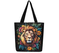 Loussiesd Lion Canvas Tote Bags for Women Gifts Safari Colorful Floral Large Capacity Shoulder Handbags Travel Beach Bag Wildlife Sunset Reusable Grocery Bag for Shopping Gym Jungle 3D Wild Animal