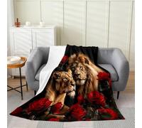 Loussiesd Lion Throw Blanket Single 50x60Inch Rose Lion Plush Throw Blanket for Kids Boys Girls Safari Print Sherpa Blanket 3D Wild Animal Pattern Bedroom Decor Microfiber