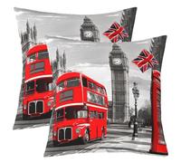 Loussiesd London Big Ben Pillow Cases Cushion Covers Retro Telephone Booth Throw Pillow Covers 24x24 Inch Set of 2 Soft Sightseeing Bus Modern City Throw Pillowcases for London Themed Cushion Cases