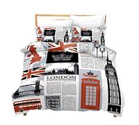 Loussiesd London Duvet Cover Set King for Kids Teens UK Themed Bedding Set The Big Ben Symbols Print Comforter Cover Decorative Telephone Booth Bedspread Cover with 2 Pillow Shams Microfiber Boys