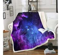 Loussiesd Louiesd Galaxy Outer Space Fleece Throw Blanket - Sherpa Plush, Blue-Purple Starry Sky Pattern for Kids & Adults, 60"x79"