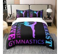 Loussiesd Love Gymnastics 100% Cotton Duvet Cover for Children Floor Exercises Ballet Decorative Athletics Bedding 100% Cotton Set Neon Blue Purple Duvet Set Single Size Zipper 2Pcs Quilt Cover