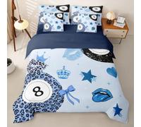 Loussiesd Lucky 8 Ball Duvet Cover With Sheets 7 Piece Super King Size Y2K Leopard Print Bedding Set for Kids Boys Girls Lips Stars Bows Print Bed in a Bag Room Decor Soft Lightweight Microfiber