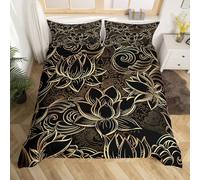 Loussiesd Luxury Black Gold Duvet Cover for Woman Bedroom Senior Gift Blossom Flowers Comforter Cover Floral Golden Printed Bedding Soft Microfiber Pillowcase Decor 2 Pcs Junior/Cot Bed Size
