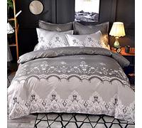 Loussiesd Luxury European Duvet Cover Set King Size Microfiber Polyester Lace Polka Dot Bedding Set Gorgeous Embroidered Floral Print Comforter Cover with 2 Pillow Shams, Grey, Zipper, 3 Pieces Boys