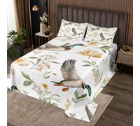 Loussiesd Mallard Duck Bedspread 2 Pieces Single Size Flying Duck Hunter Coverlet Set Soft Cozy Floral Printed Lightweight Bedspread Coverlet for All Season With 1 Pillowcase