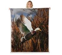 Loussiesd Mallard Duck Sherpa Throw Blanket for Couch Hunting Duck Super Soft Cozy Fleece Rustic Farmhouse Woodland Blanket for Winter, Plush Throw Country Animal Double 60x79Inch All Season