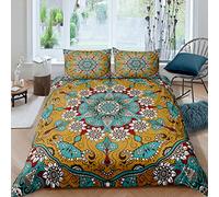 Loussiesd Mandala Comforter Cover Set King Bohemian Boho Duvet Cover Set Floral Bedding Set 3D Exotic Print Bedspread Cover with 2 Pillow Shams Microfiber Bed Cover Zipper Gorgeous Quilt Cover Boys