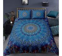 Loussiesd Mandala Duvet Cover Set King Bohemian Boho Bedding Set Ethnic Exotic Floral Print Bedding Set Blue Mandala Flower Bedspread Cover with 2 Pillow Shams Microfiber Quilt Cover Zipper